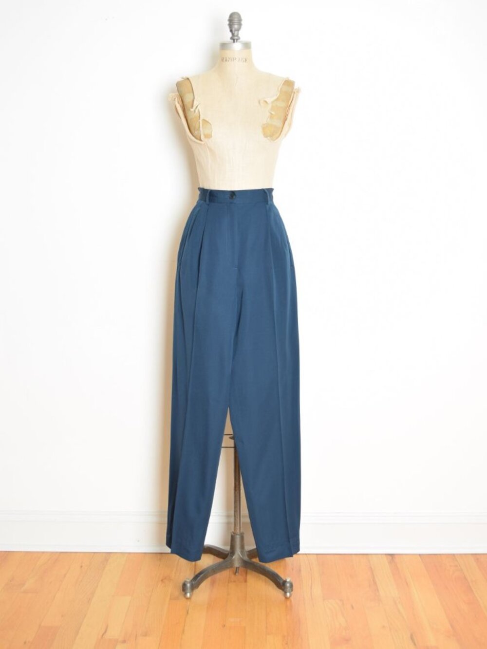 vintage 90s pants TALBOTS navy blue wool high waist rise pleated tapered S